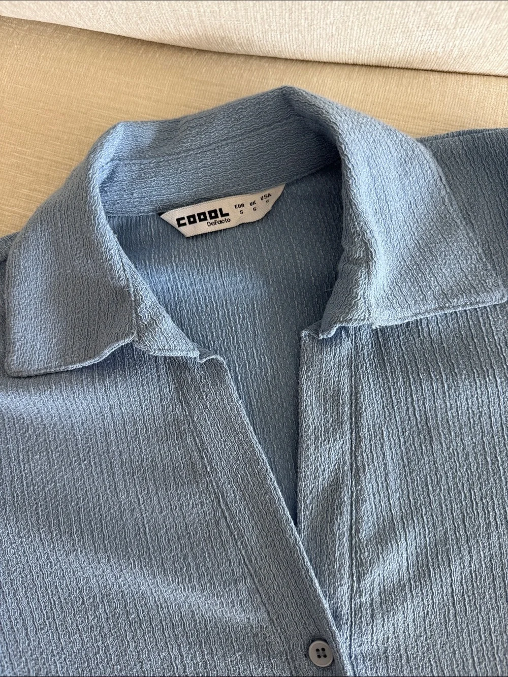 Textured Sky-Blue Ribbed Button Cardigan - Picture 3 of 5